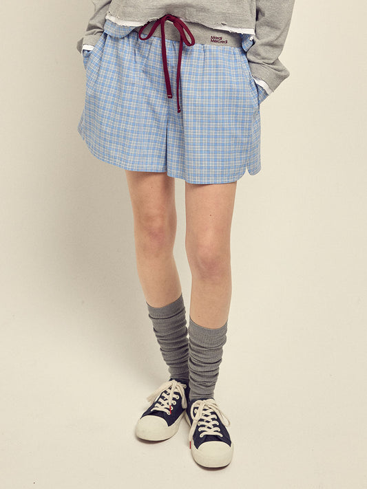 COTTON SHORTS CHECK CONTRAST WAISTBAND