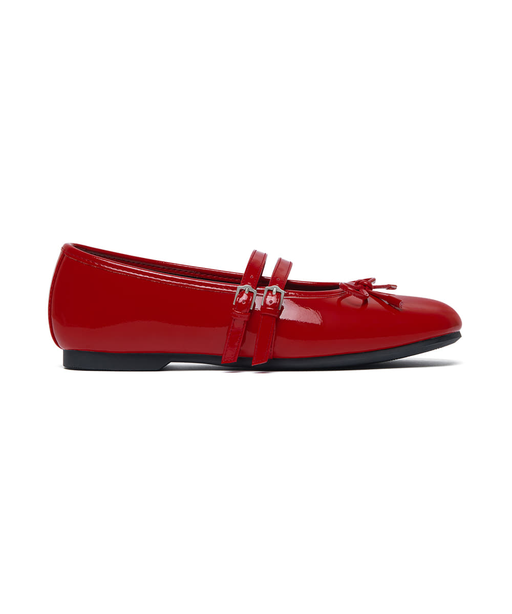 SQUARE TOE TWO STRAP MARYJANES(ENAMEL)-RED