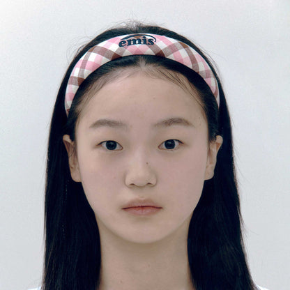 BLOCK CHECK HAIRBAND-PINK-BROWN
