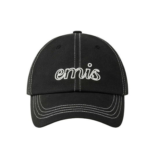 LETTERING LOGO WHITE STITCH BALL CAP-BLACK