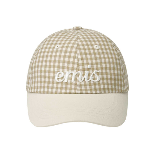 GINGHAM CHECK BALL CAP-BEIGE