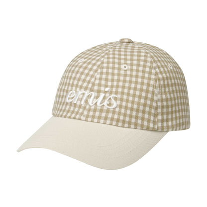 GINGHAM CHECK BALL CAP-BEIGE