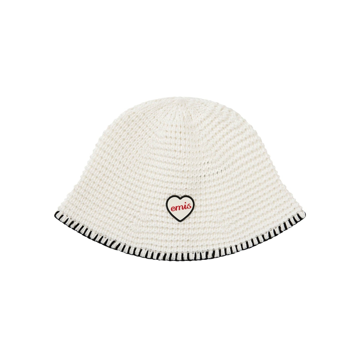 HEART RUBBER PATCH KNIT BUCKET HAT