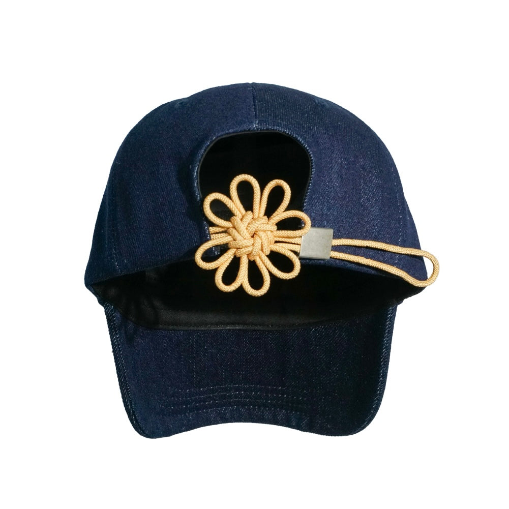 DENIM FLOWER KNOT CAP
