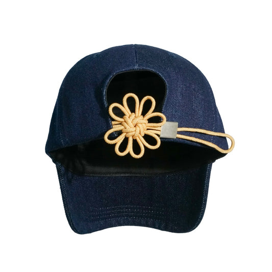 DENIM FLOWER KNOT CAP