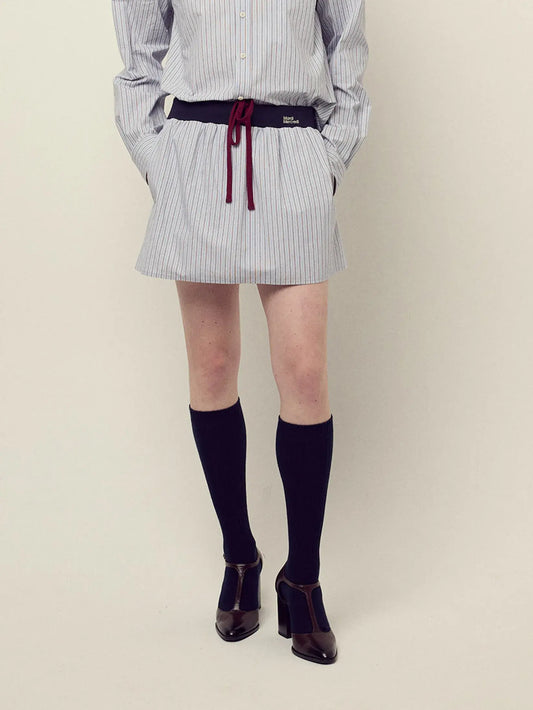 COTTON MINI SKIRT STRIPE CONTRAST WAISTBAND