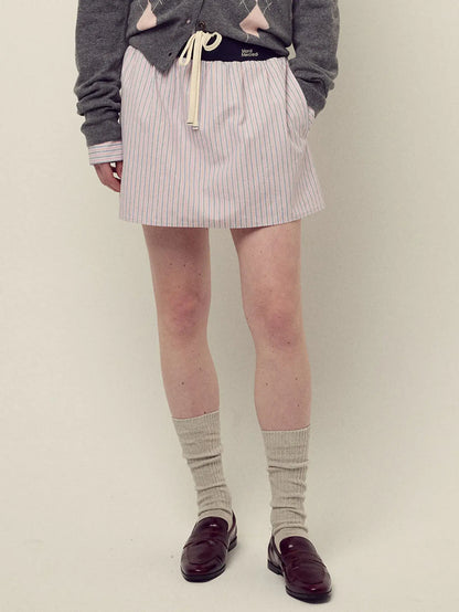 COTTON MINI SKIRT STRIPE CONTRAST WAISTBAND