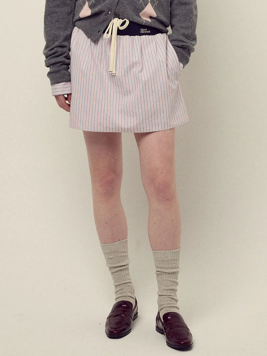 COTTON MINI SKIRT STRIPE CONTRAST WAISTBAND