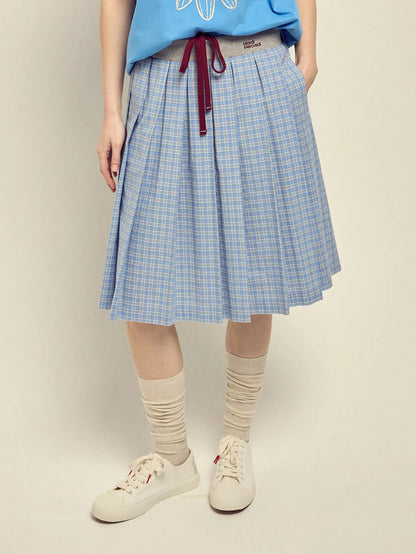 COTTON PLEATED MIDI SKIRT CHECK