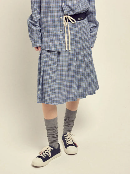 COTTON PLEATED MIDI SKIRT CHECK
