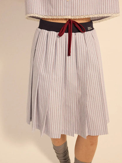COTTON PLEATED MIDI SKIRT STRIPE