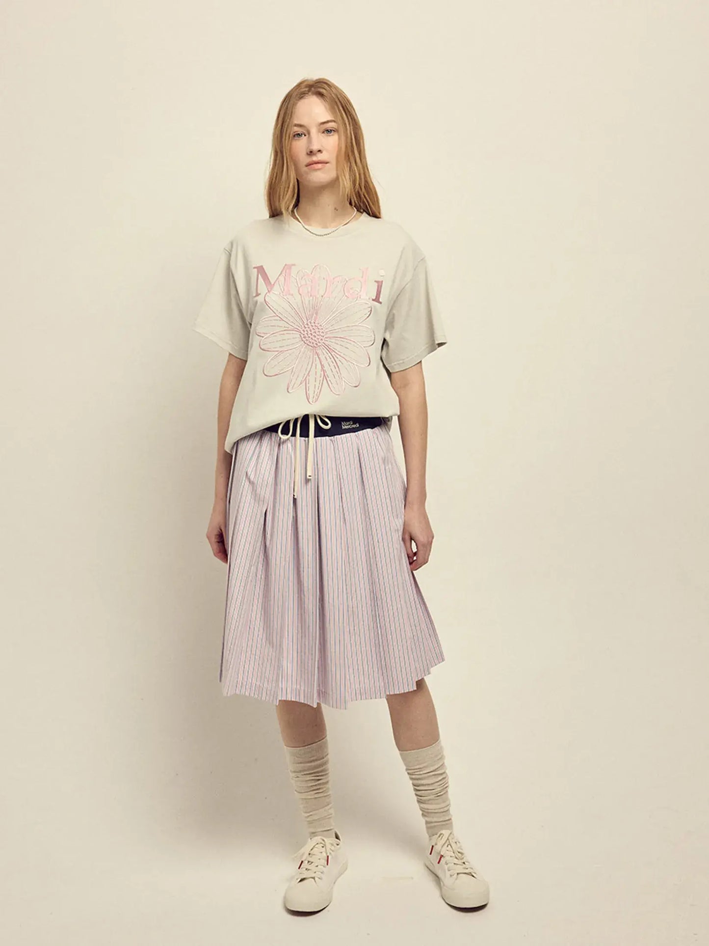COTTON PLEATED MIDI SKIRT STRIPE