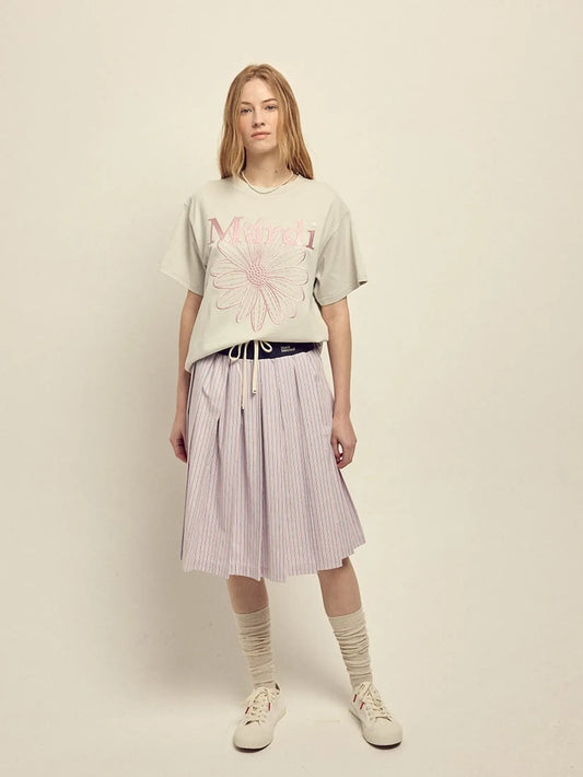 COTTON PLEATED MIDI SKIRT STRIPE