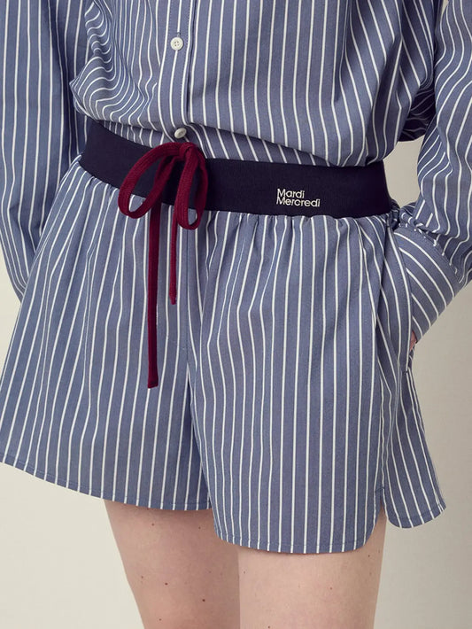 COTTON SHORTS STRIPE CONTRAST WAISTBAND