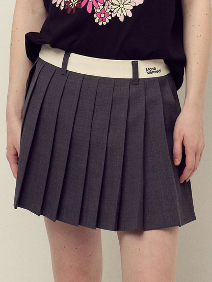 WOOL PLEATED MINI SKIRT CONTRAST WAISTBAND