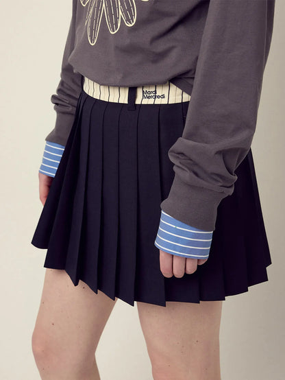 WOOL PLEATED MINI SKIRT CONTRAST WAISTBAND