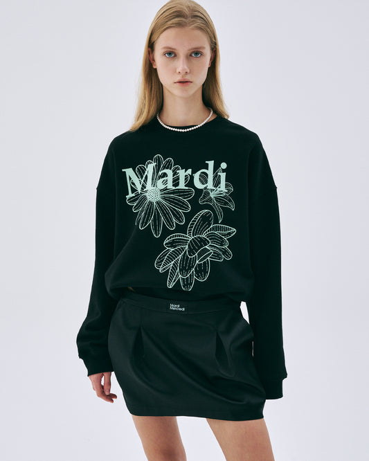 SWEATSHIRT TRIPLE FLOWER-BLACK MINT