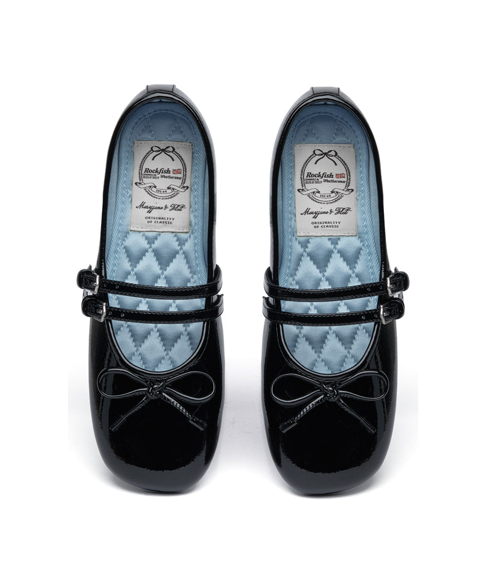 SQUARE TOE TWO STRAP MARYJANES(ENAMEL)-BLACK