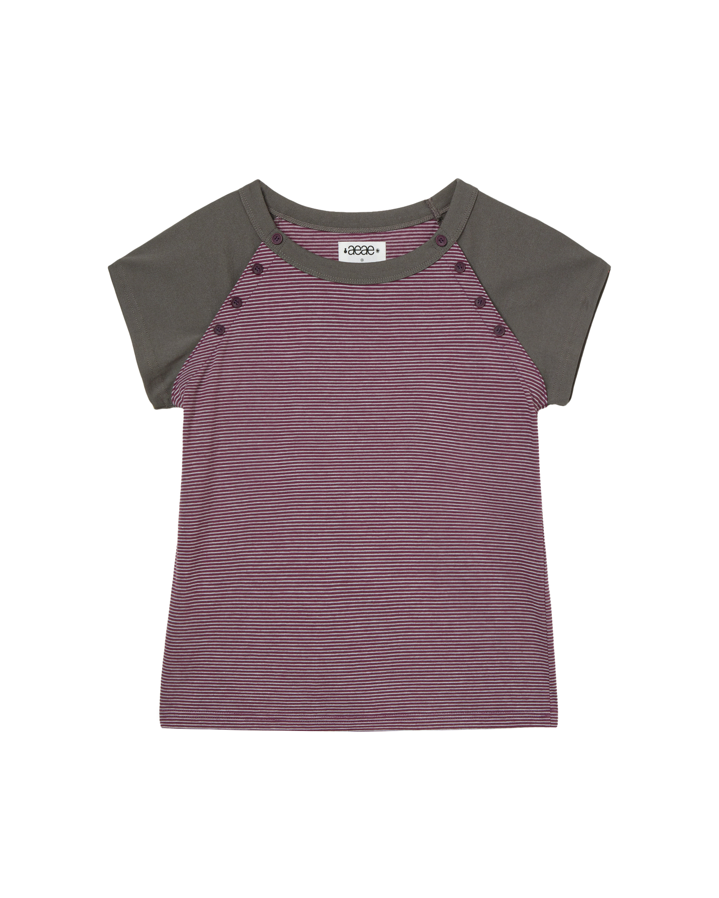 STRIPE BUTTON RAGLAN TEE