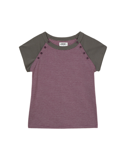 STRIPE BUTTON RAGLAN TEE