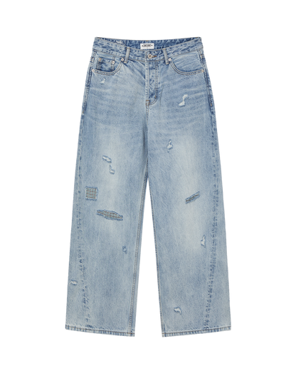 CHECK PATCHWORK DENIM PANTS