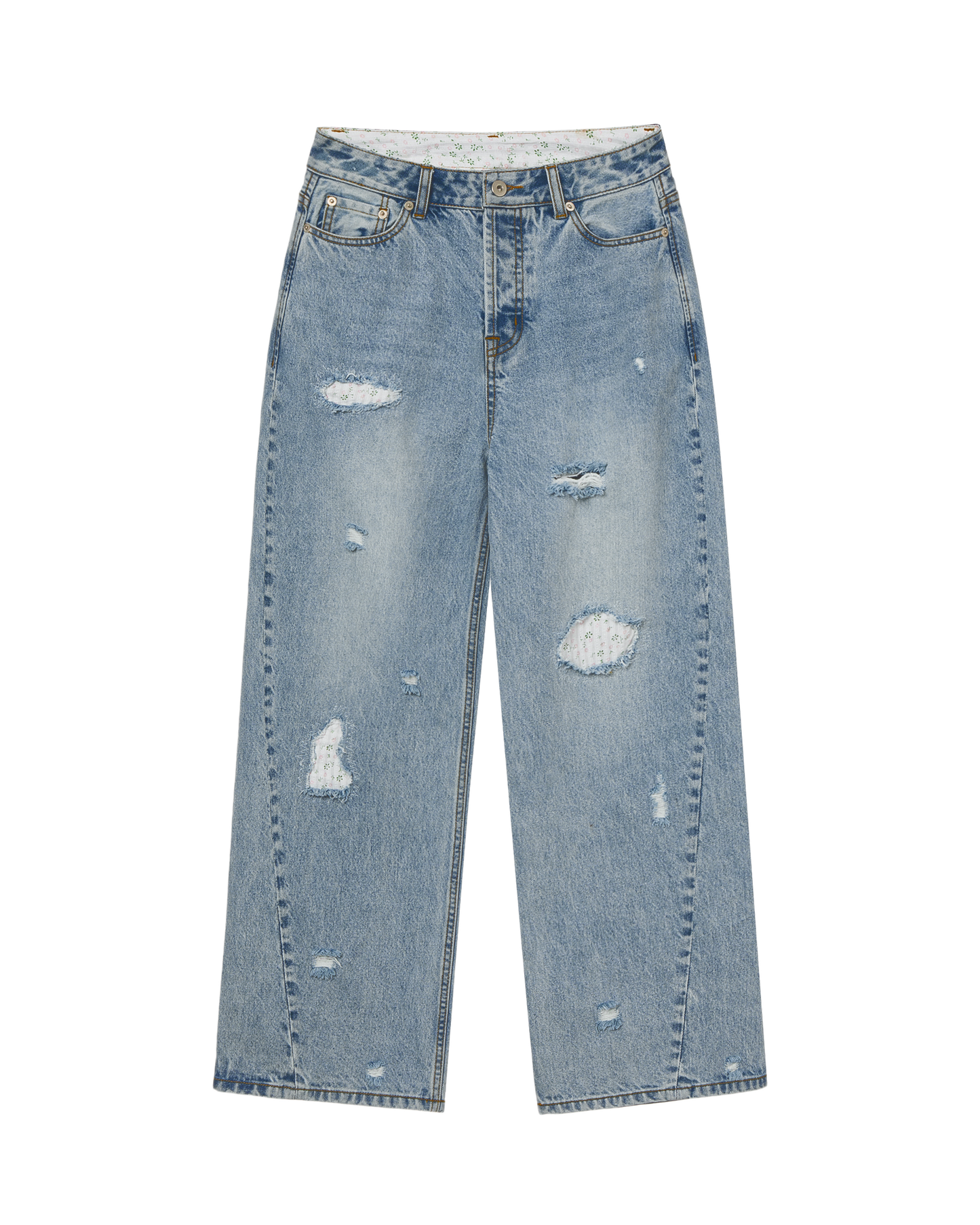 FLOWER PATCHWORK DENIM PANTS