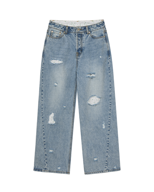 FLOWER PATCHWORK DENIM PANTS