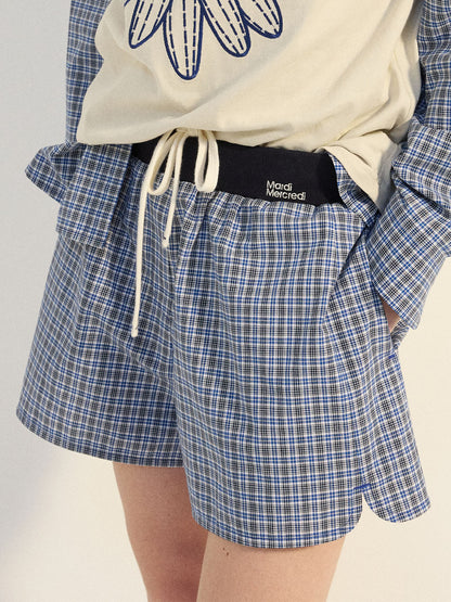 COTTON SHORTS CHECK CONTRAST WAISTBAND