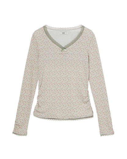 FLOWER V NECK TEE