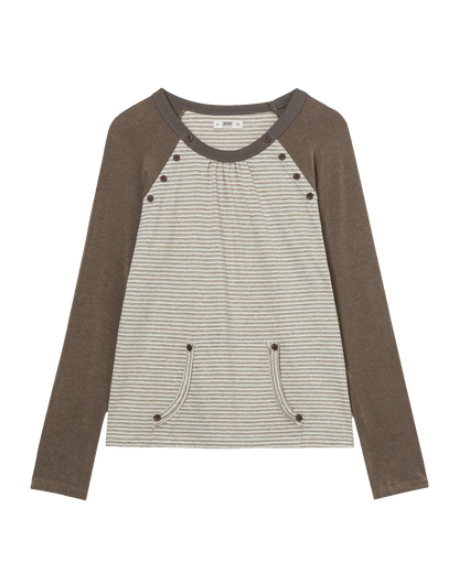 BUTTON SHIRRING POCKET TEE