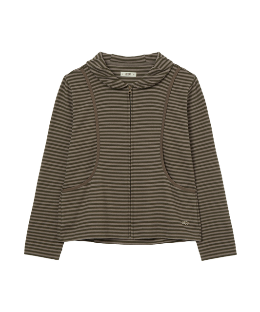 SHAWL COLLAR STRIPE ZIP UP