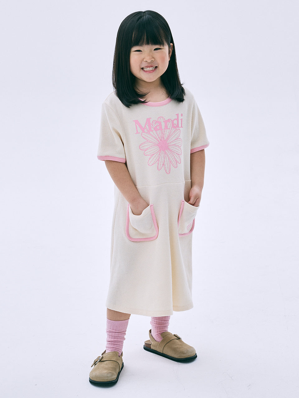 KIDS WAFFLE FLARE DRESS FLOWERMARDI