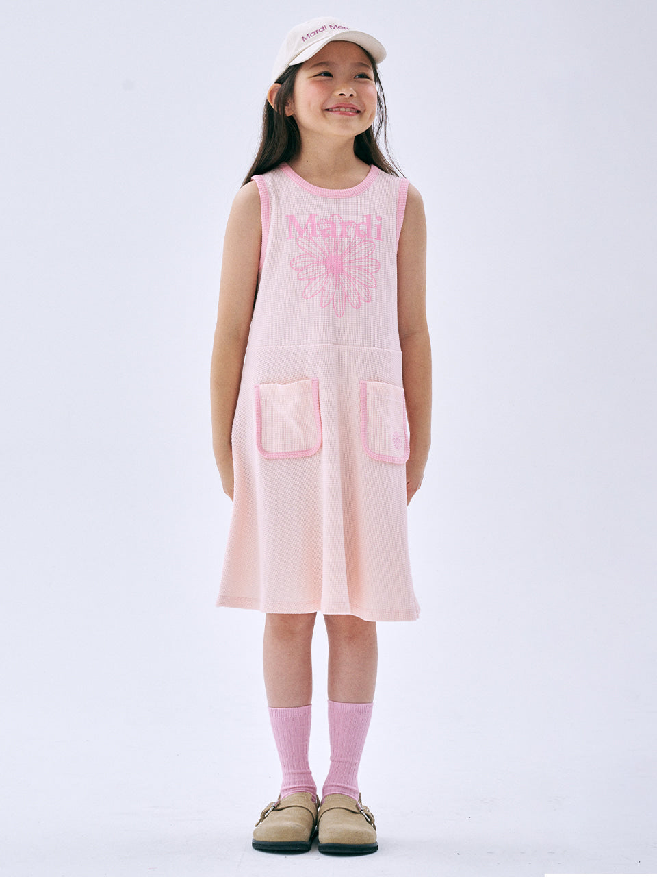 KIDS WAFFLE FLARE DRESS SLEEVELESS FLOWERMARDI