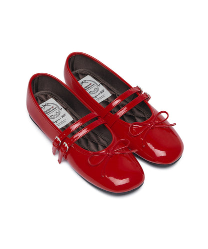 SQUARE TOE TWO STRAP MARYJANES(ENAMEL)-RED