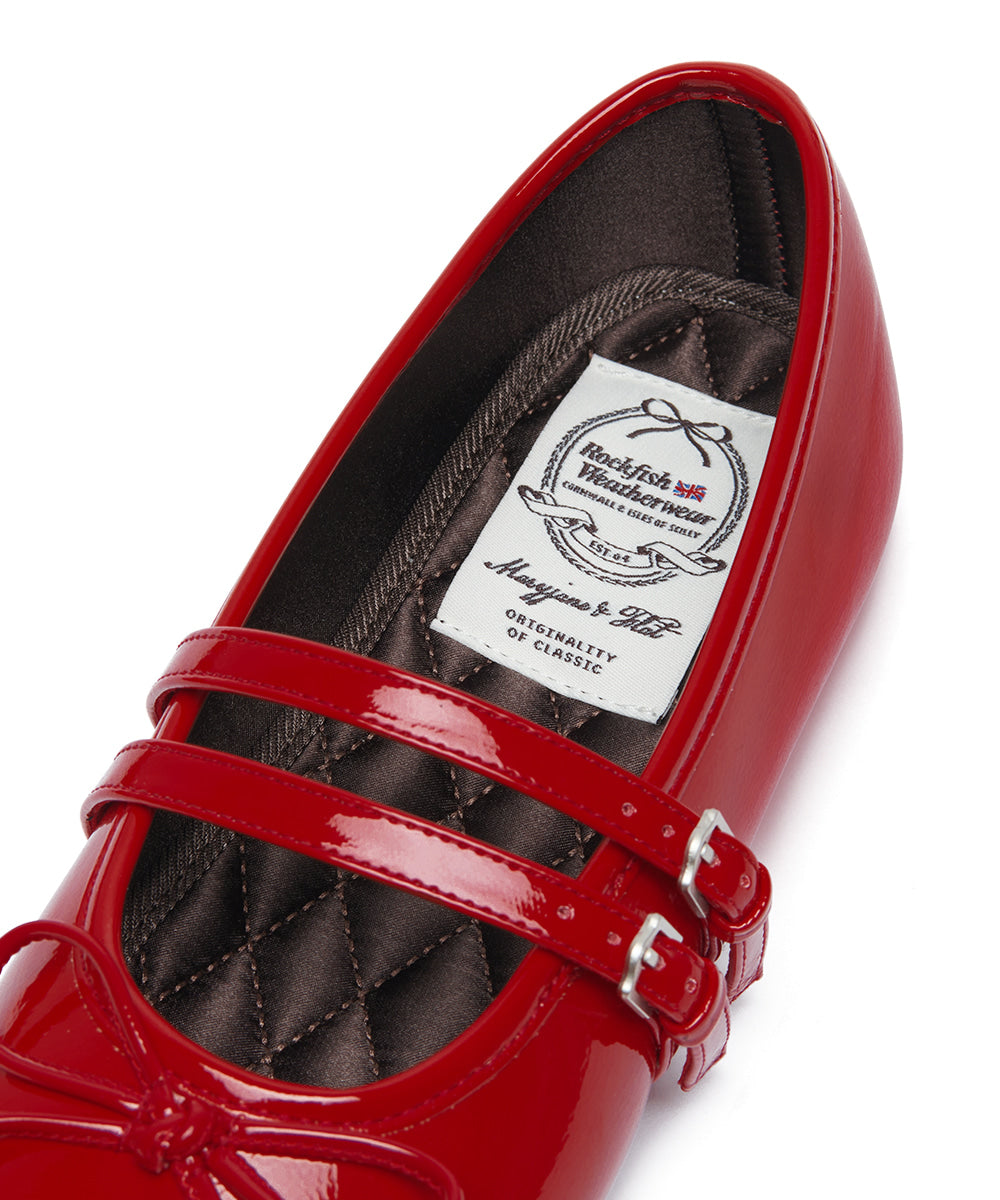 SQUARE TOE TWO STRAP MARYJANES(ENAMEL)-RED