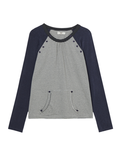 BUTTON SHIRRING POCKET TEE