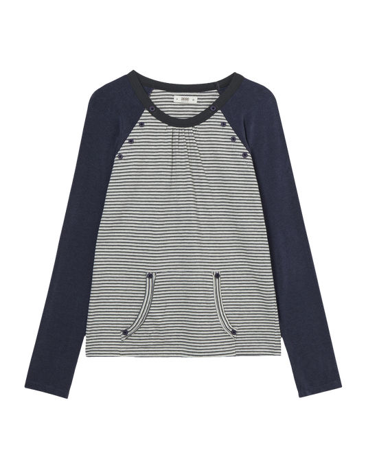 BUTTON SHIRRING POCKET TEE