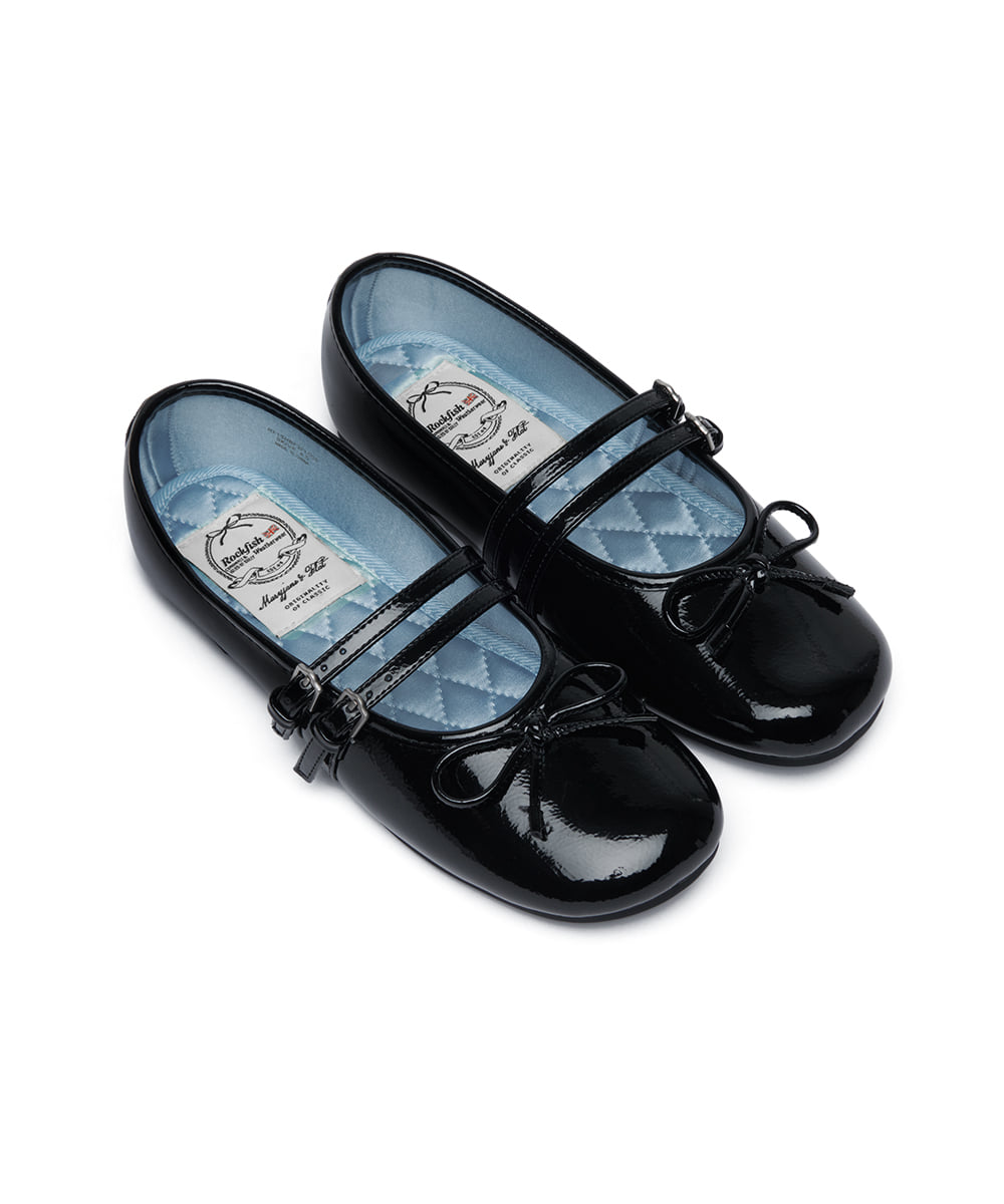 SQUARE TOE TWO STRAP MARYJANES(ENAMEL)-BLACK