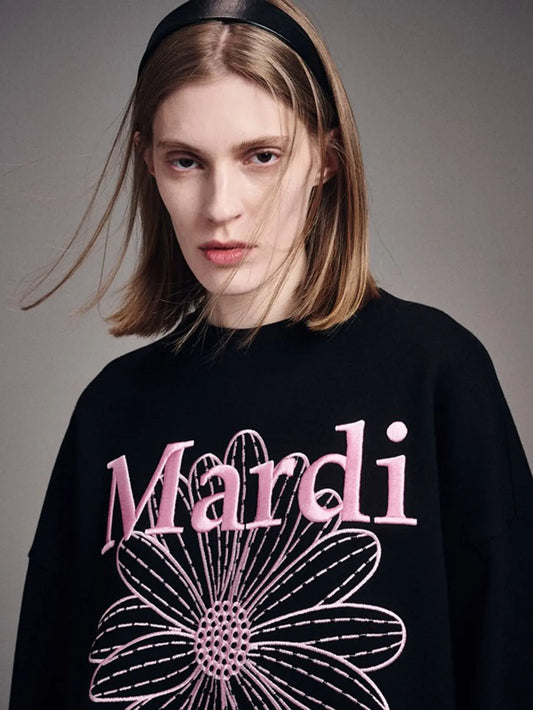 SWEATSHIRT FLOWERMARDI NEEDLEWORK-BLACK PINK